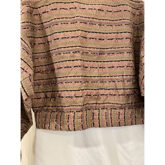 Intermix Top Silk Womens Sz 4 Long Sleeves Crop 1/2 Zip Pink Brown Geometric - Picture 14 of 16